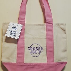 Ltd. Ed. Trader Joe's Cream Canvas Spring Tote Bag with Pink Trim
